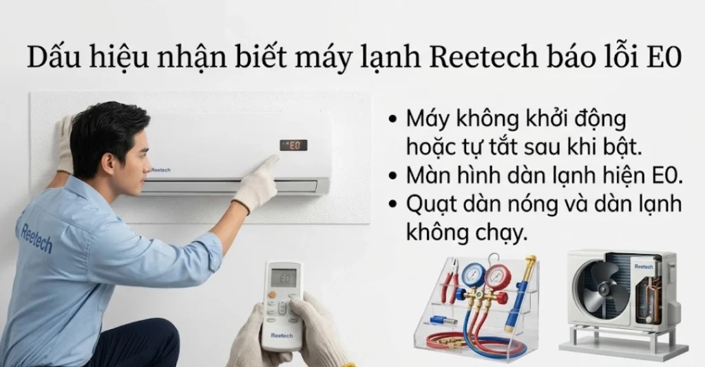 Dấu hiệu nhận biết máy lạnh Reetech báo lỗi E0