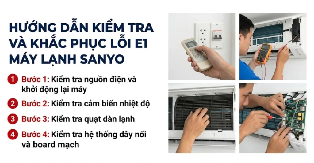 Hướng dẫn kiểm tra và khắc phục lỗi E1 máy lạnh Sanyo