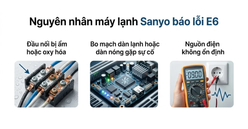 Nguyên nhân máy lạnh Sanyo báo lỗi E6