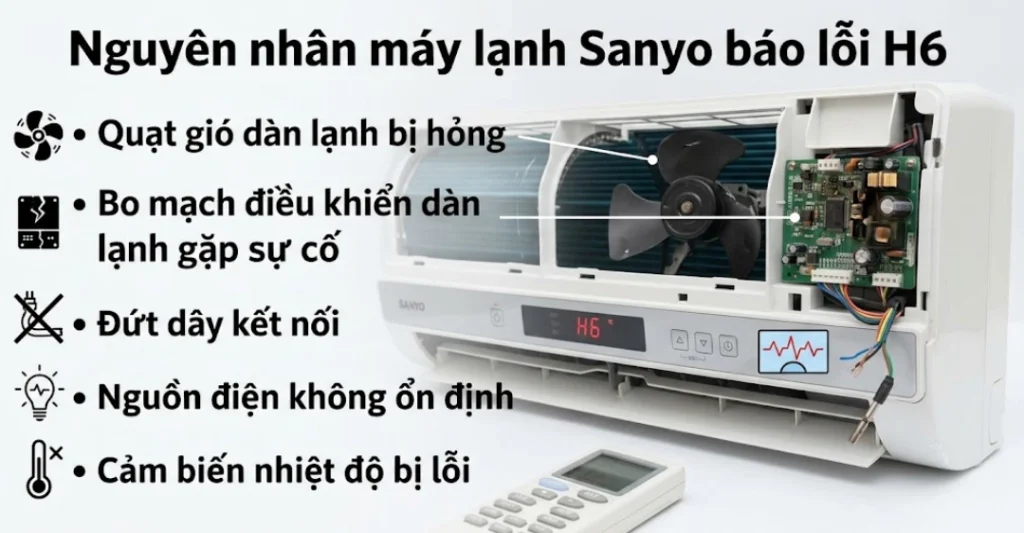 Nguyên nhân phổ biến khiến máy lạnh Sanyo báo lỗi H6
