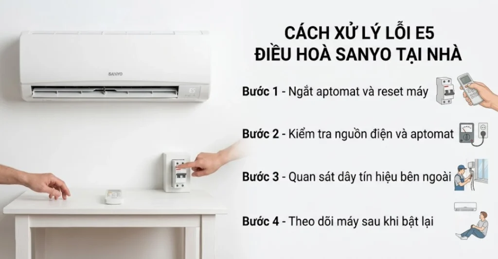 Cách xử lý lỗi E5 điều hoà Sanyo tại nhà