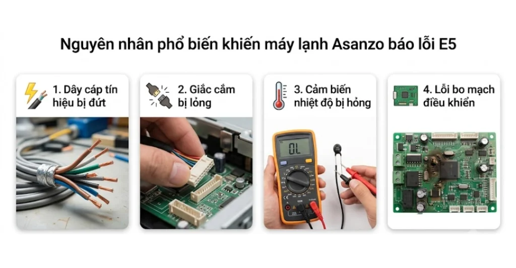 Nguyên nhân phổ biến khiến máy lạnh Asanzo báo lỗi E5