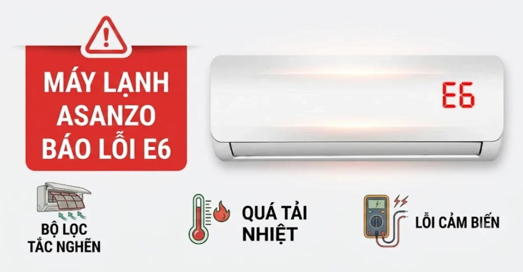 Máy lạnh Asanzo báo lỗi E6