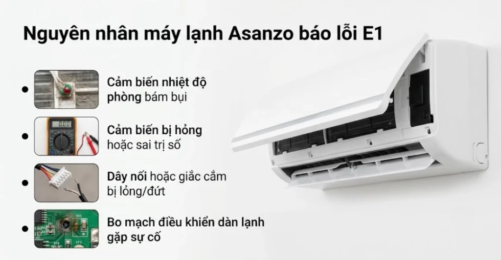 Nguyên nhân máy lạnh Asanzo báo lỗi E1