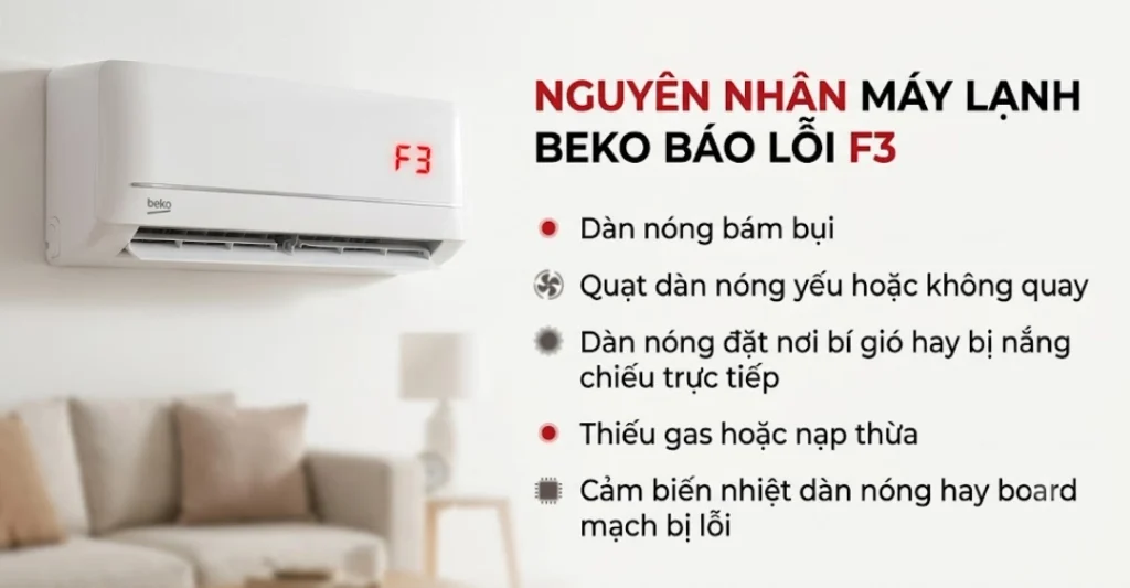 Nguyên nhân máy lạnh Beko báo lỗi F3
