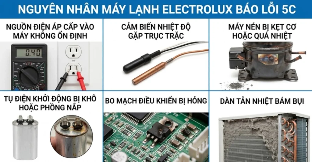Nguyên nhân máy lạnh Electrolux báo lỗi 5C
