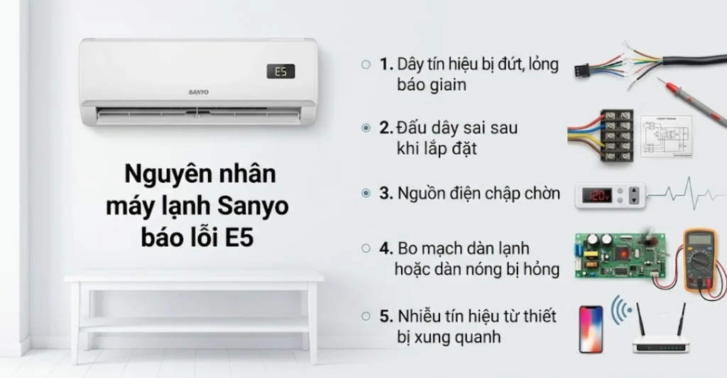 Nguyên nhân máy lạnh Sanyo báo lỗi E5