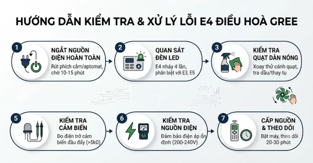 Hướng dẫn kiểm tra & xử lý lỗi E4 điều hoà Gree tại nhà