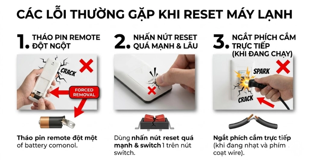Những sai lầm thường gặp khi thực hiện cách reset máy lạnh Reetech