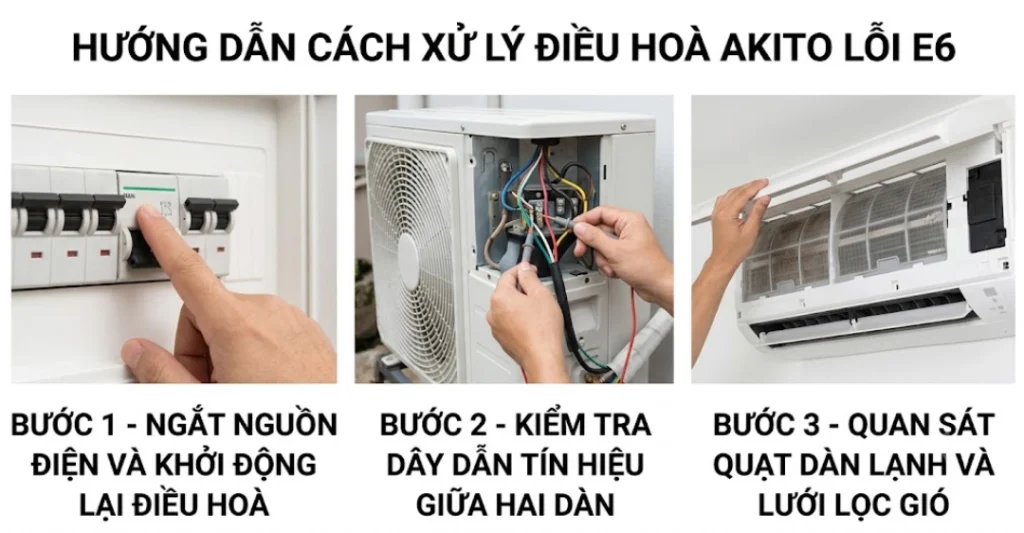 Hướng dẫn cách xử lý điều hoà Akito lỗi E6 tại nhà an toàn