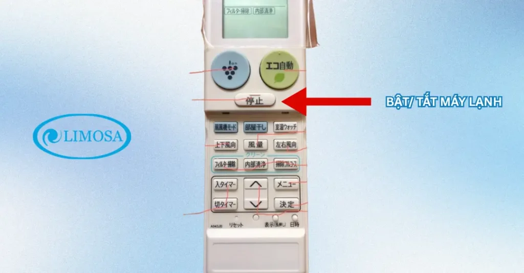 bật tắt điều khiển máy lạnh sharp tiếng nhật