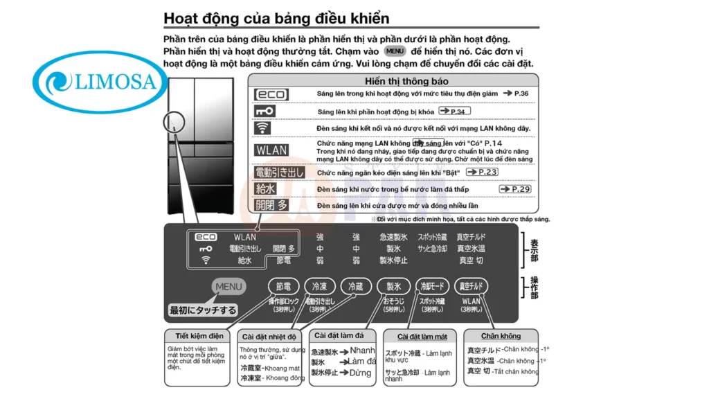 giao diện điều khiển và ký hiệu tiếng nhật tủ lạnh hitachi nội địa nhật