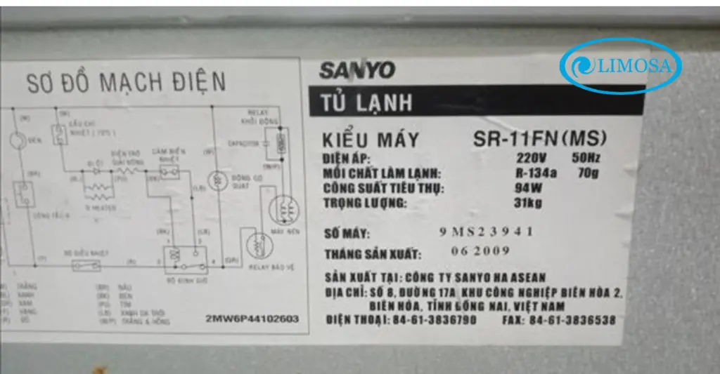 tổng thể tủ lạnh Sanyo nhìn từ sơ đồ