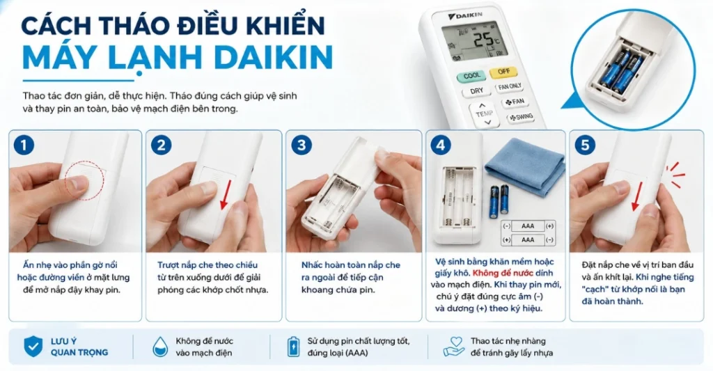 Cách tháo điều khiển của máy lạnh Daikin