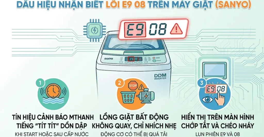 Dấu hiệu nhận biết lỗi E9 08 tại nhà