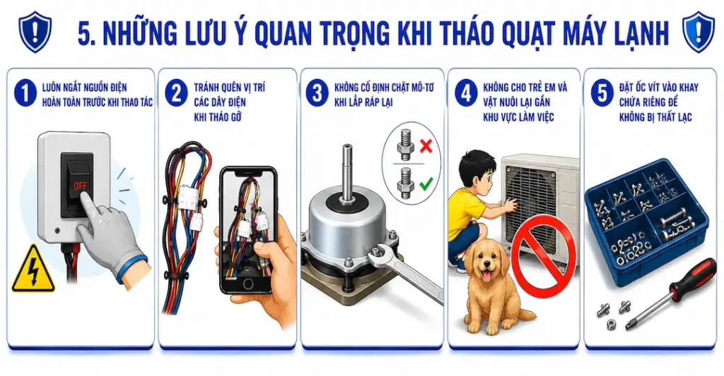 Những lưu ý quan trọng khi tháo quạt máy lạnh