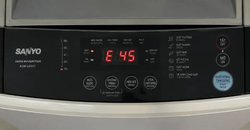 Lỗi E45 máy giặt Sanyo là lỗi gì