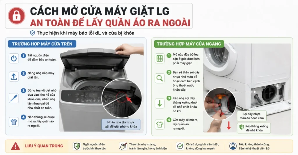 Cách mở cửa máy giặt LG an toàn để lấy quần áo ra ngoài