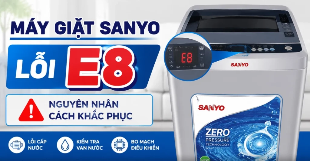 lỗi E8 máy giặt Sanyo