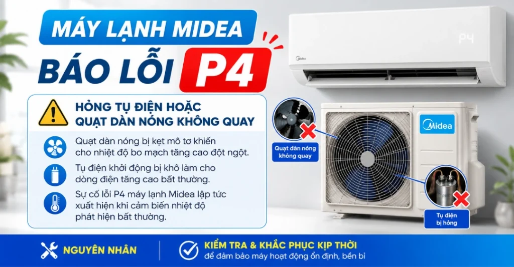 Hỏng tụ điện hoặc quạt dàn nóng không quay