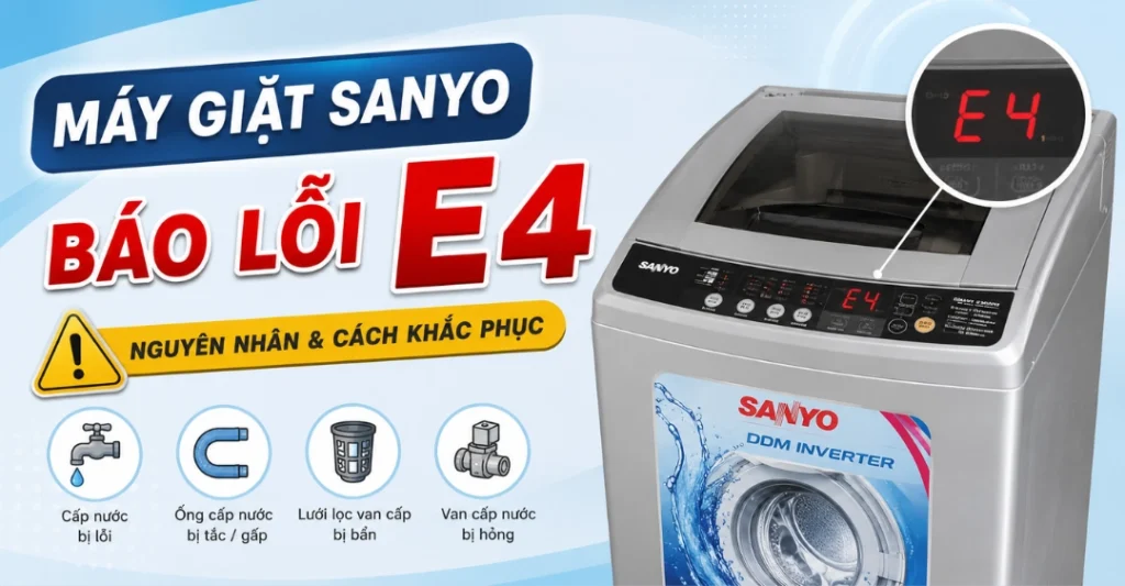 máy giặt Sanyo báo lỗi E4