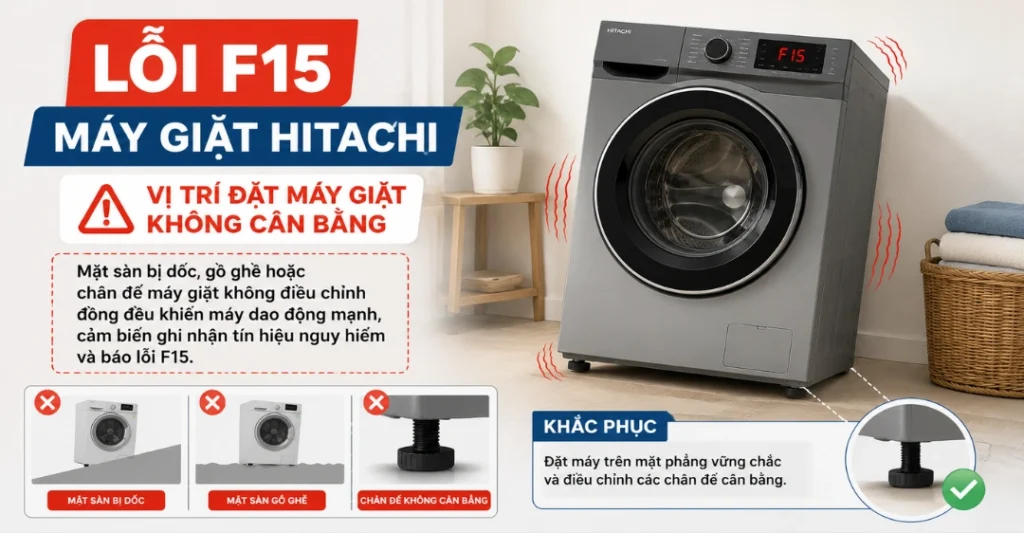 Vị trí đặt máy giặt không cân bằng
