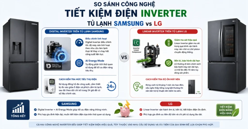 So sánh công nghệ tiết kiệm điện Inverter