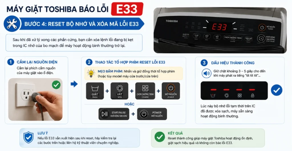 sửa chữa máy giặt Toshiba báo lỗi E33