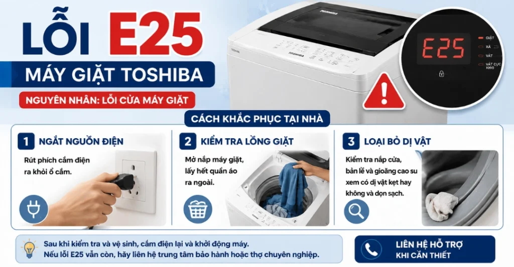 Sửa lỗi E25 máy giặt Toshiba