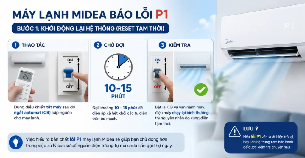 sửa máy lạnh Midea báo lỗi P1