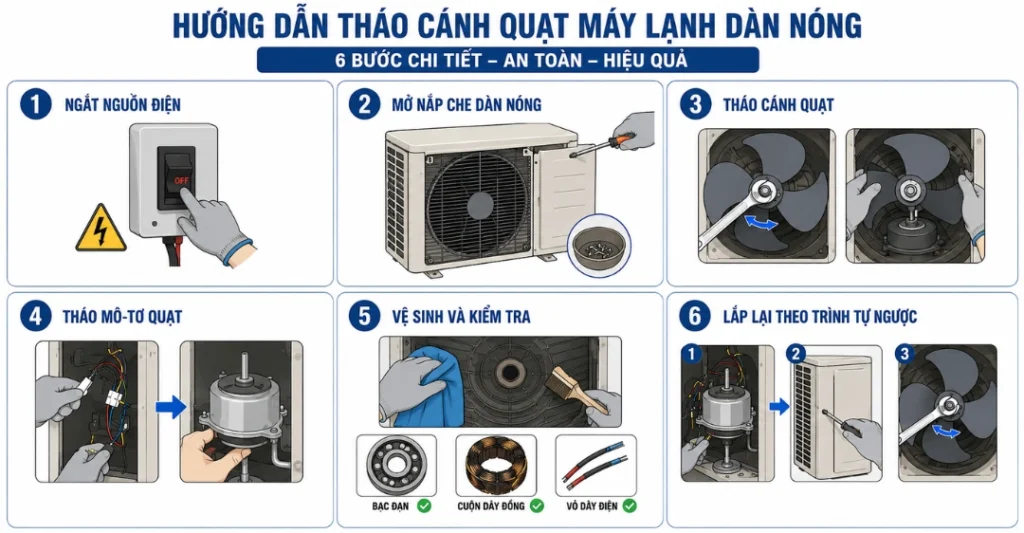 4. Hướng dẫn cách tháo quạt máy lạnh dàn nóng