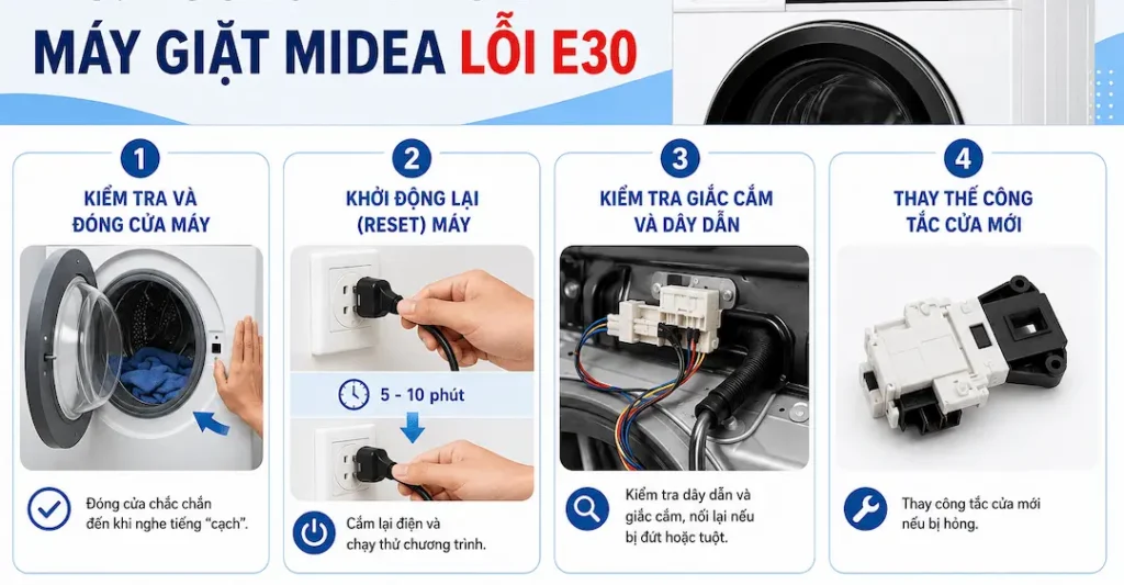 Hướng dẫn cách xử lý máy giặt Midea lỗi E30 theo từng bước