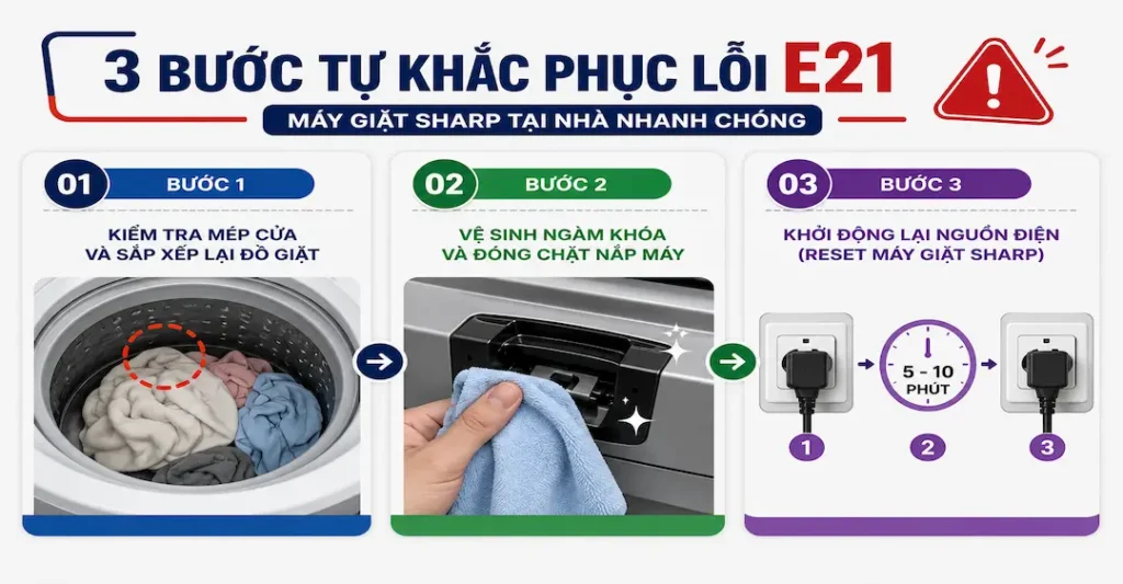 Hướng dẫn tự khắc phục lỗi E21 máy giặt Sharp đơn giản tại nhà