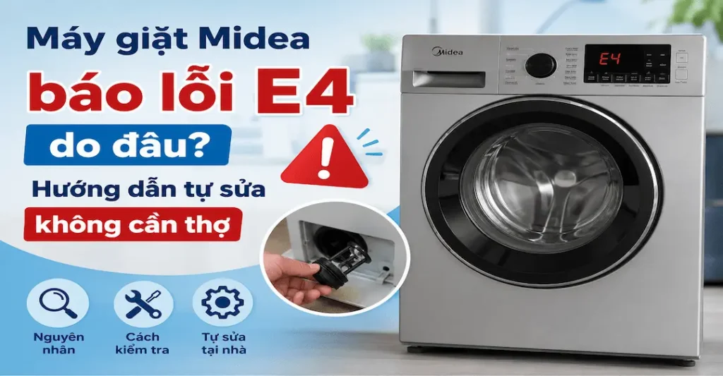 Máy giặt Midea báo lỗi E4 do đâu Hướng dẫn tự sửa không cần thợ