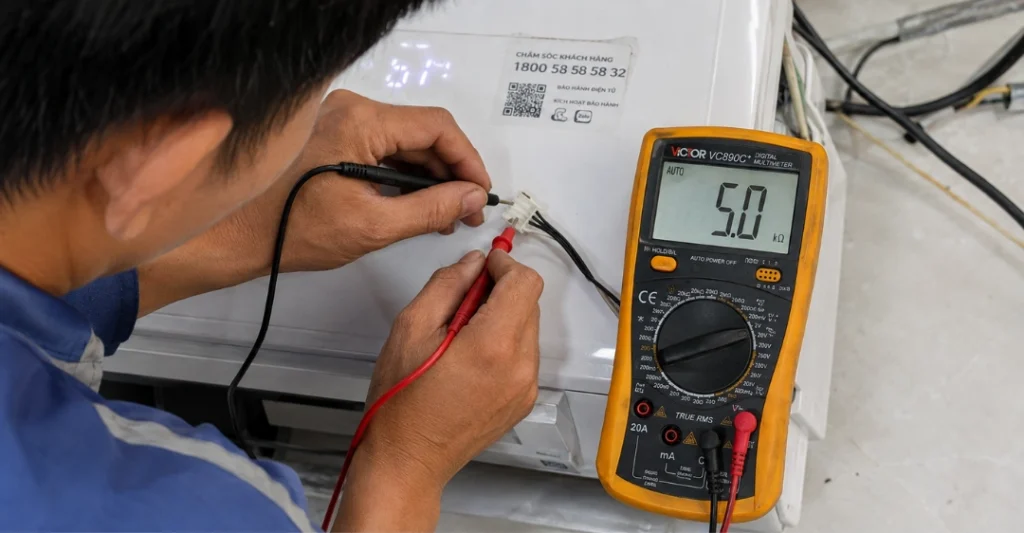 Sử dụng đồng hồ vạn năng VOM để kiểm tra trị số điện trở của cảm biến máy lạnh