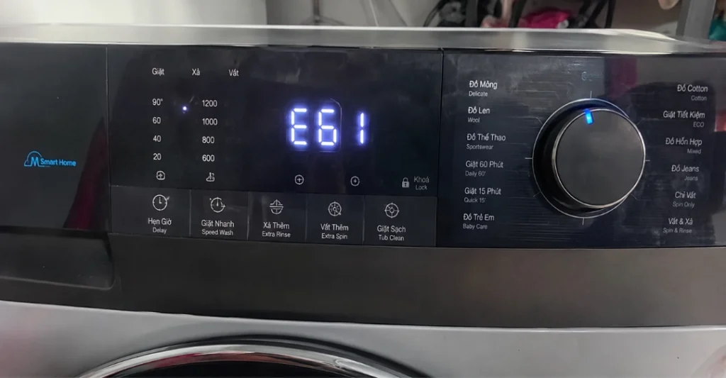 Dấu hiệu nhận biết máy giặt Midea báo lỗi E61
