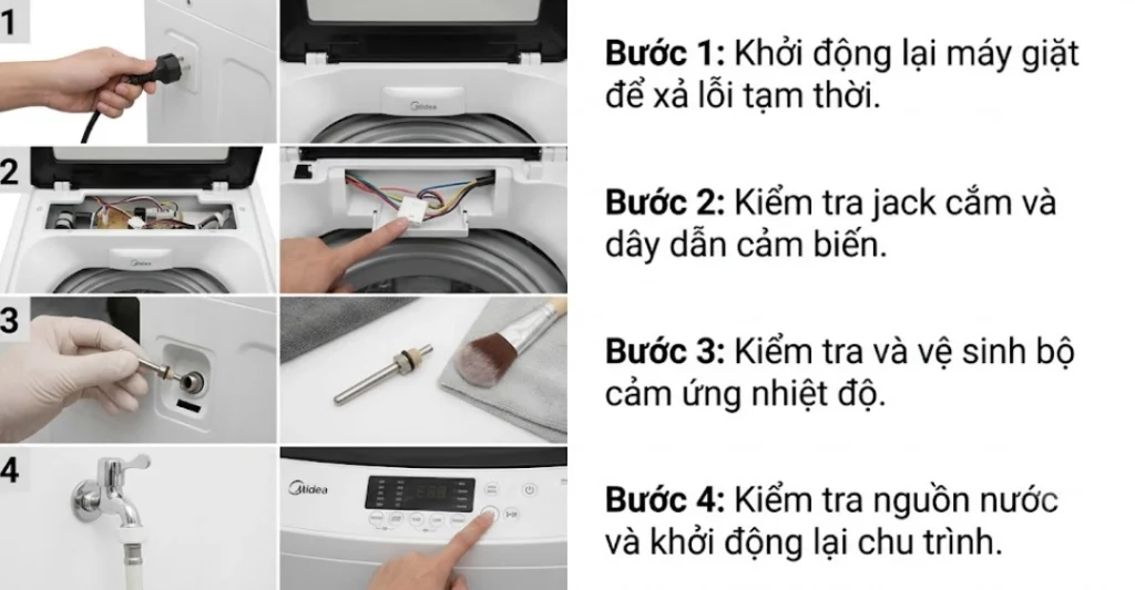 Hướng dẫn cách xử lý lỗi E34 máy giặt Midea tại nhà từng bước