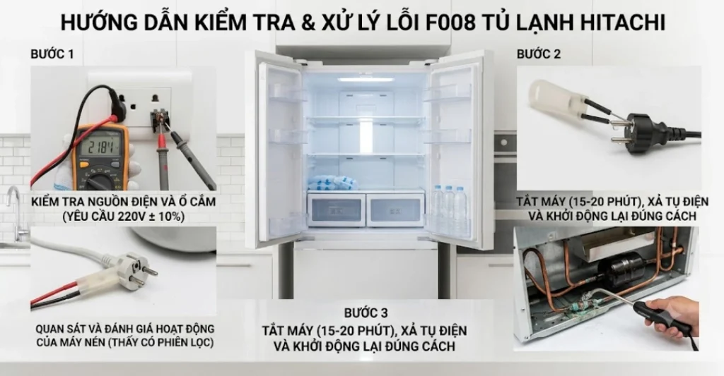 Hướng dẫn kiểm tra và xử lý lỗi F008 tủ lạnh Hitachi tại nhà
