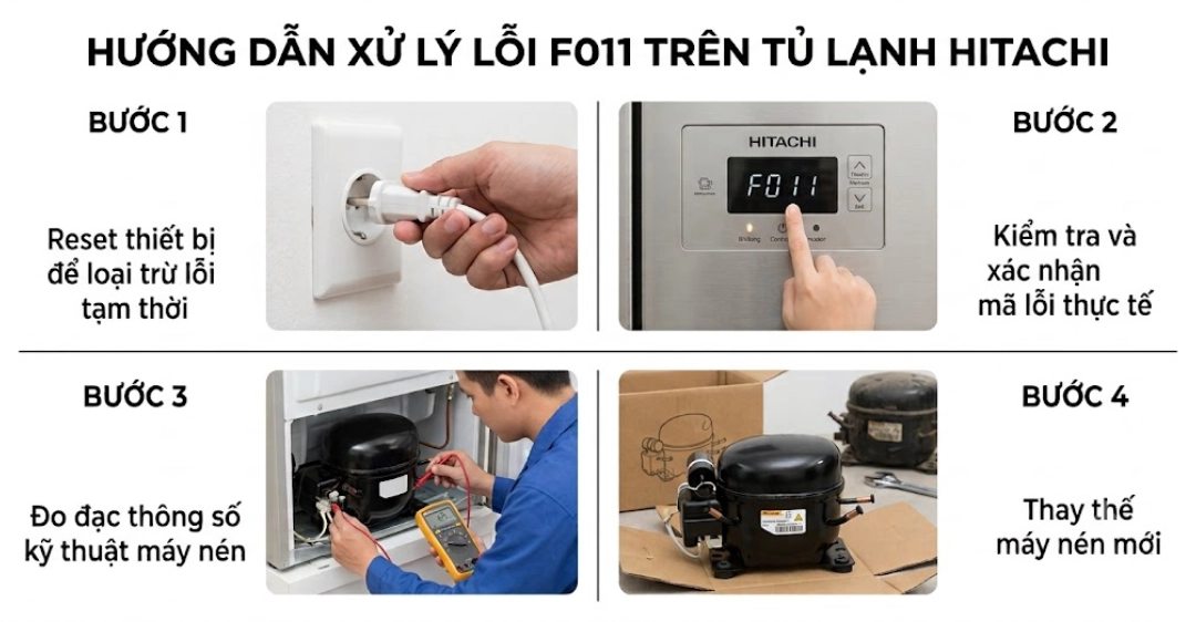 Hướng dẫn xử lý lỗi F011 trên tủ lạnh Hitachi
