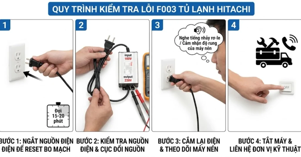 Các bước kiểm tra và xử lý lỗi F003 tủ lạnh Hitachi an toàn bạn có thể tự làm