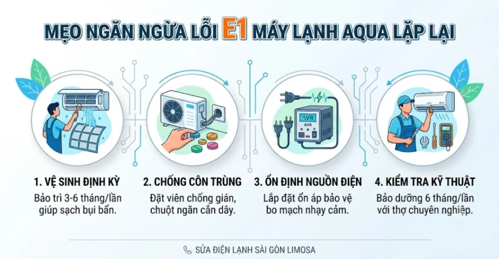 Mẹo ngăn ngừa lỗi E1 máy lạnh Aqua lặp lại
