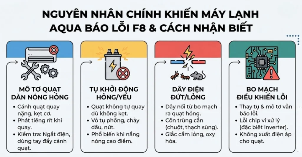 Nguyên nhân khiến máy lạnh Aqua báo lỗi F8 