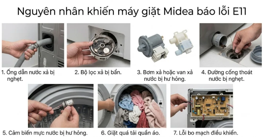Nguyên nhân khiến máy giặt Midea báo lỗi E11