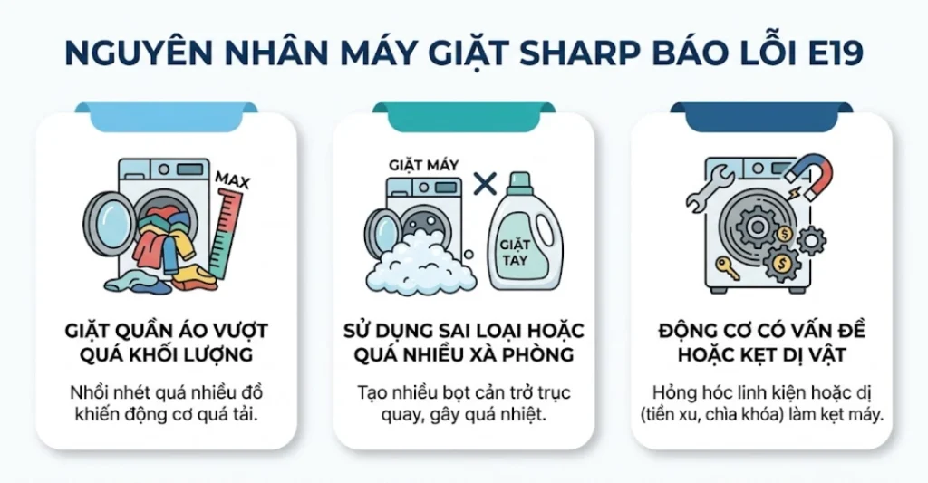 Nguyên nhân phổ biến khiến máy giặt Sharp báo lỗi E19