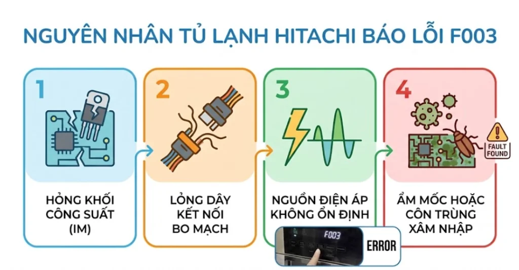 Nguyên nhân khiến tủ lạnh Hitachi báo lỗi F003