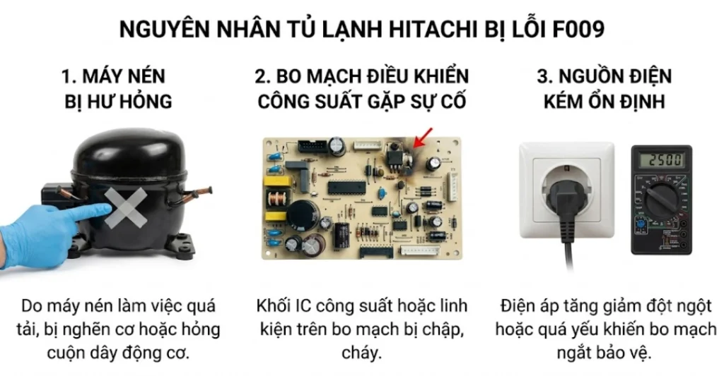 Nguyên nhân tủ lạnh Hitachi bị lỗi F009