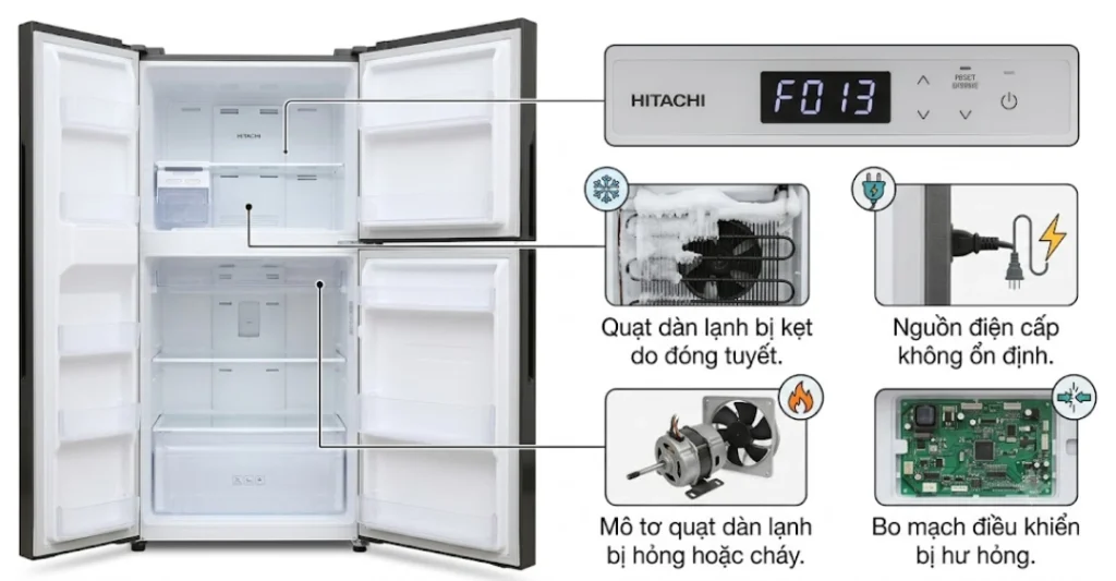 Những lý do phổ biến làm phát sinh lỗi F013 tủ lạnh Hitachi
