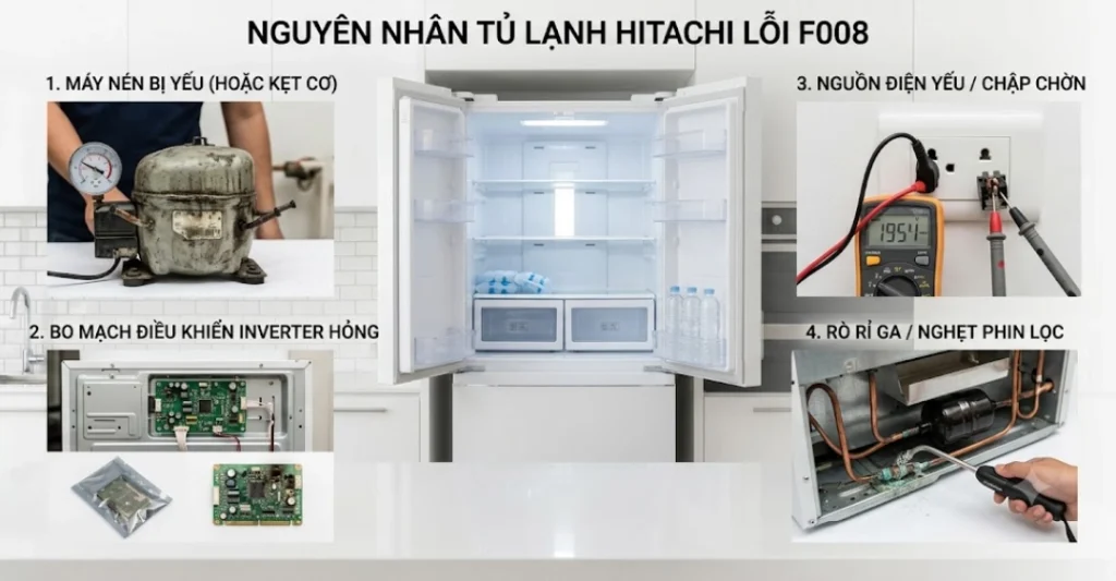 Nguyên nhân tủ lạnh Hitachi lỗi F008