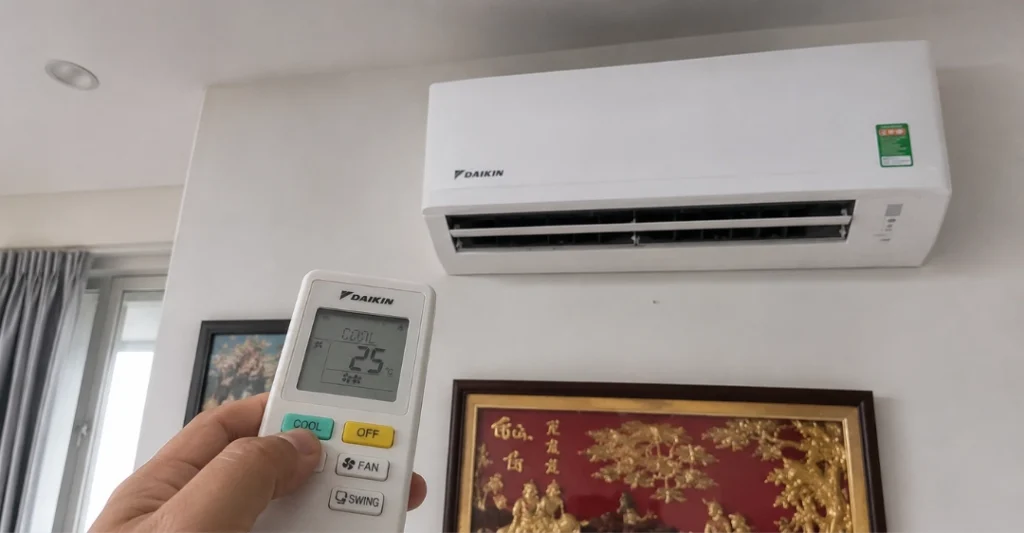 Khởi động lại máy lạnh Daikin ở chế độ Cool 25 độ C để kiểm tra sau khi reset