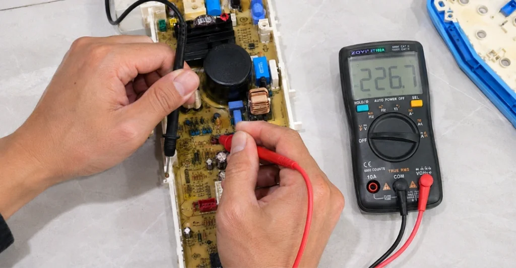 Kiểm tra điện áp IC công suất máy giặt bằng đồng hồ vạn năng